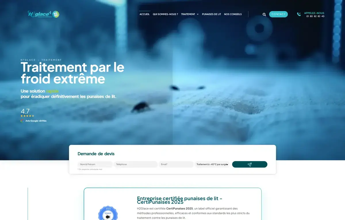 Aperçu du site H2Glace consacré au traitement par le froid