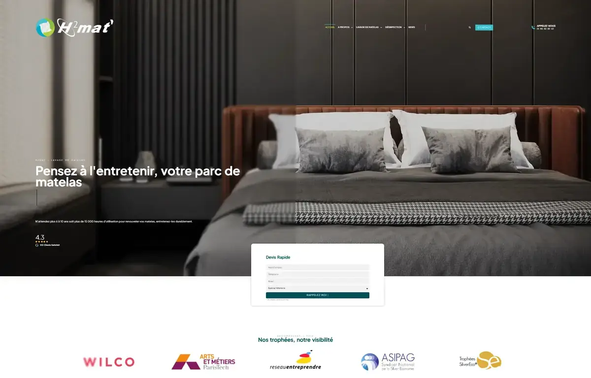 Aperçu du site H’Mat consacré à l’entretien des matelas